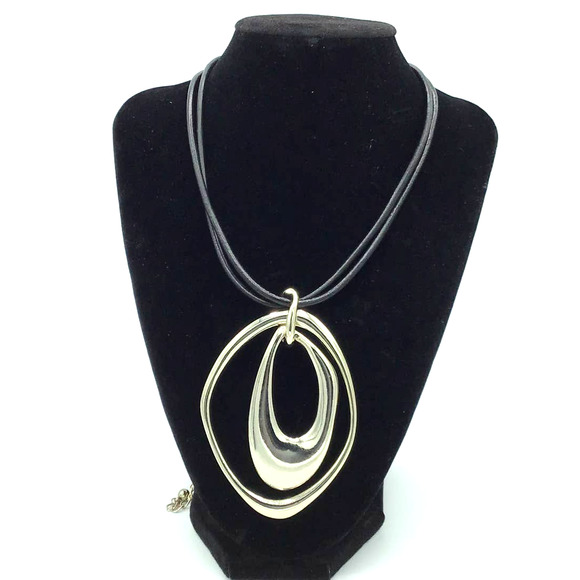 Susan Graver Jewelry - Susan Graver Leather Silver Abstract Necklace
